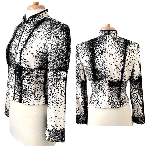 Alberto Makali Womens Animal Print MotoJacket Nehru Collar with leather trim - Picture 3 of 13